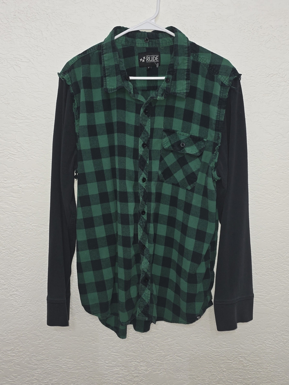 RUDE Green and Black Checkered Casual Layered Button Up Jacket XL